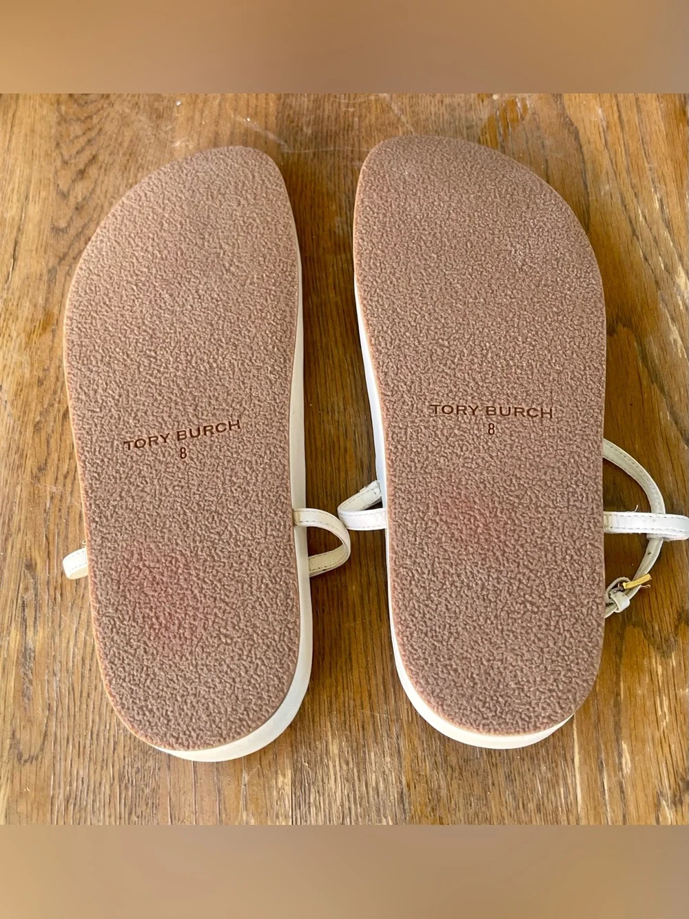 NWB Tory Burch Patos Disk Leather Thong Sandals - New Ivory Gold Size 8